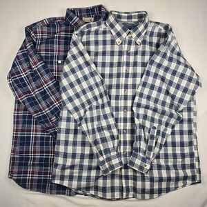 2x LL Bean Shirt Mens Large  Button Plaid